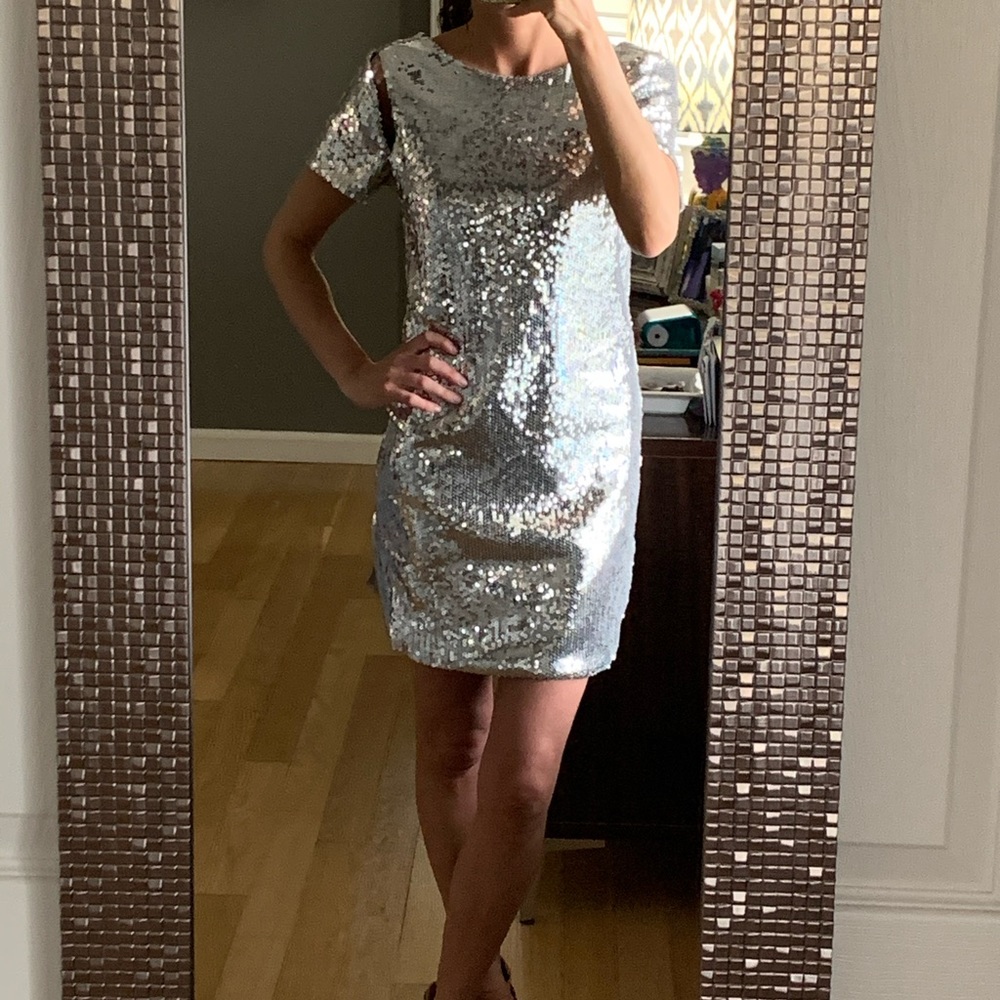 Silver short sleeve sequin dress